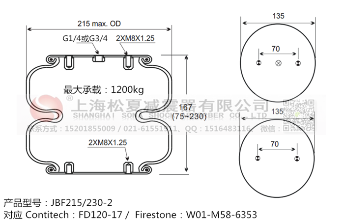 JBF215/230-2橡膠<a href='http://www.gwclcustomerapp.com/' target='_blank'><u>空氣彈簧</u></a>