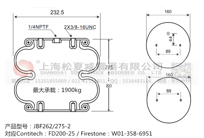 JBF262/275-2橡膠<a href='http://www.gwclcustomerapp.com/' target='_blank'><u>空氣彈簧</u></a>